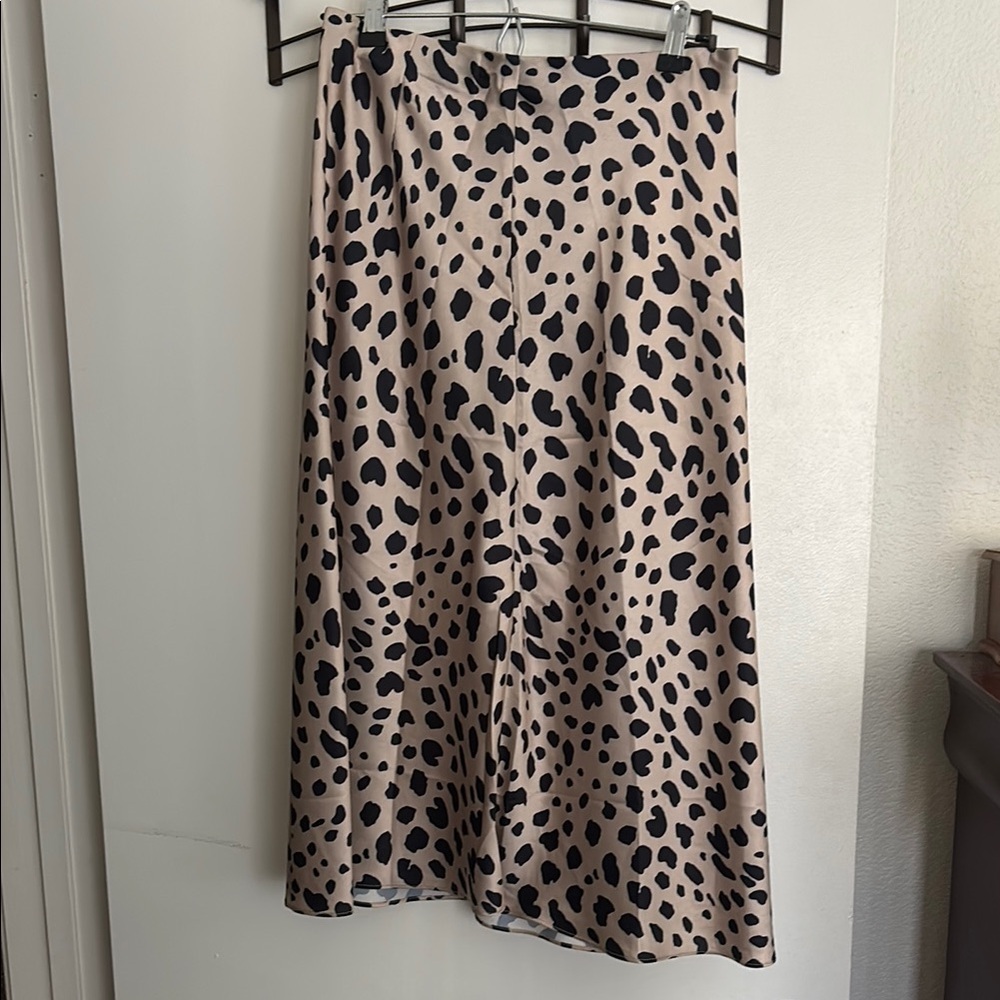 Animal Print Satin Midi Skirt